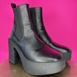 Truffle Collection Black Faux Leather Chunky Platform Heeled Chelsea Boot Sz 6